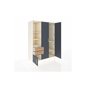 Kronos Dolap 5 Raflı 2 Çekmeceli Tek Askılı 132x59x195 Aytaşı-antrasit/çam