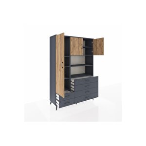 Hyperion Dolap 8 Raflı 6 Çekmeceli 3 Kapaklı 132x44x195 Antrasit-çam/antrasit