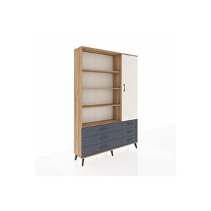 Arges Dolap 8 Raflı 6 Çekmeceli Tek Kapaklı  132x30x195 Çam-aytaşı/antrasit