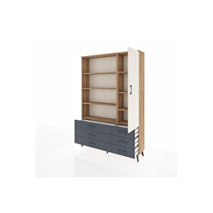 Arges Dolap 8 Raflı 6 Çekmeceli Tek Kapaklı  132x30x195 Çam-aytaşı/antrasit