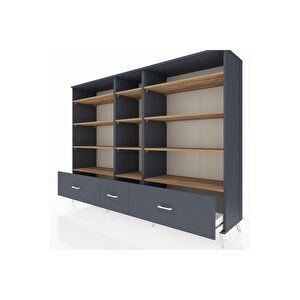 Hyperion Dolap 12 Raflı 3 Çekmeceli  220x44x163 Antrasit-çam/antrasit