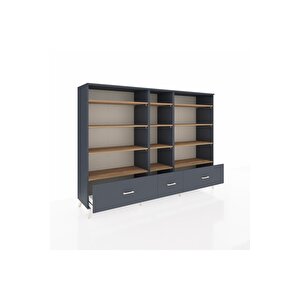 Hyperion Dolap 12 Raflı 3 Çekmeceli  220x44x163 Antrasit-çam/antrasit