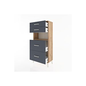 Hyperion Dolap Tek Raflı 4 Çekmeceli 60x44x134 Çam-antrasit