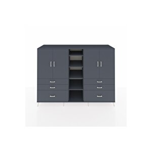 Kronos Dolap 10 Raflı 6 Çekmeceli 4 Kapaklı 220x59x163 Antrasit-antrasit