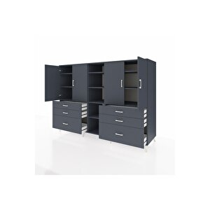 Kronos Dolap 10 Raflı 6 Çekmeceli 4 Kapaklı 220x59x163 Antrasit-antrasit