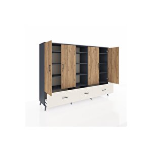 Hyperion Dolap 12 Raflı 3 Çekmeceli 4 Kapaklı 220x44x163 Antrasit-çam/aytaşı