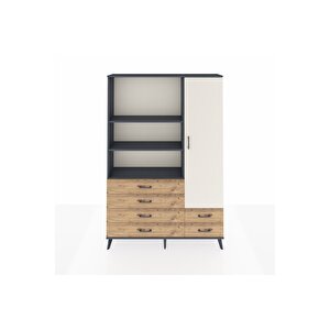 Arges Dolap 7 Raflı 6 Çekmeceli Tek Kapaklı  132x30x195 Antrasit-aytaşı/çam