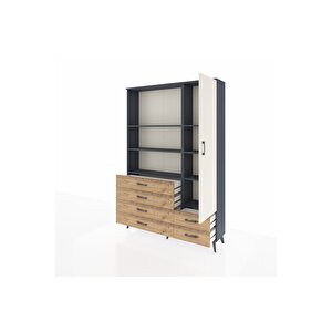 Arges Dolap 7 Raflı 6 Çekmeceli Tek Kapaklı  132x30x195 Antrasit-aytaşı/çam