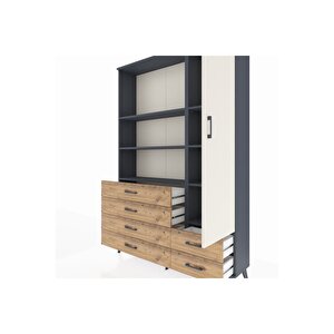 Arges Dolap 7 Raflı 6 Çekmeceli Tek Kapaklı  132x30x195 Antrasit-aytaşı/çam