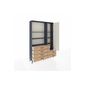 Arges Dolap 7 Raflı 6 Çekmeceli Tek Kapaklı  132x30x195 Antrasit-aytaşı/çam