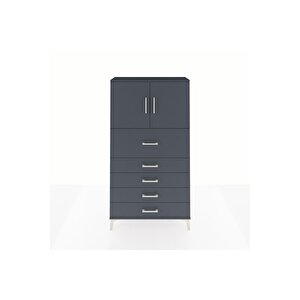 Arges Dolap 2 Raflı 5 Çekmeceli 2 Kapaklı 88x30x163 Antrasit-antrasit