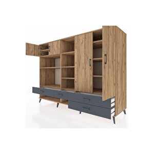 Kronos Dolap 12 Raflı 4 Çekmeceli 4 Kapaklı 220x59x163 Çam-çam/antrasit