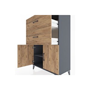 Hyperion Dolap Tek Raflı 2 Çekmeceli 2 Kapaklı 88x44x134 Antrasit-çam