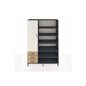 Hyperion Dolap 9 Raflı 3 Çekmeceli 3 Kapaklı 132x44x195 Antrasit-aytaşı/çam