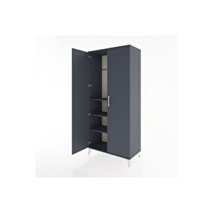 Hyperion Dolap 3 Raflı 2 Kapaklı Tek Askılı 88x44x195 Antrasit-antrasit
