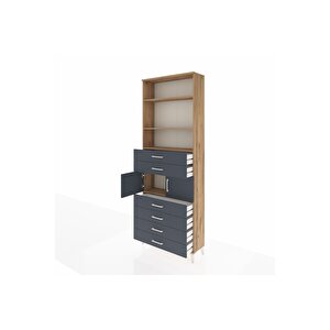 Arges Dolap 4 Raflı 6 Çekmeceli 2 Kapaklı 88x30x243 Çam-antrasit