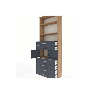 Arges Dolap 4 Raflı 6 Çekmeceli 2 Kapaklı 88x30x243 Çam-antrasit