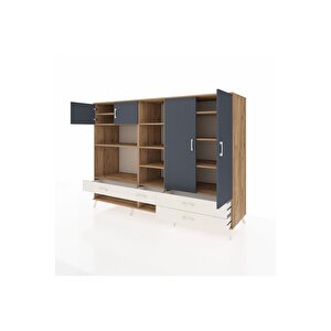 Kronos Dolap 12 Raflı 4 Çekmeceli 4 Kapaklı 220x59x163 Çam-antrasit/aytaşı