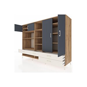 Kronos Dolap 12 Raflı 4 Çekmeceli 4 Kapaklı 220x59x163 Çam-antrasit/aytaşı