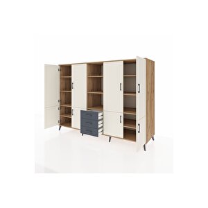 Kronos Dolap 11 Raflı 3 Çekmeceli 8 Kapaklı 220x59x163 Çam-aytaşı/antrasit