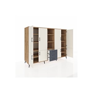 Kronos Dolap 11 Raflı 3 Çekmeceli 8 Kapaklı 220x59x163 Çam-aytaşı/antrasit