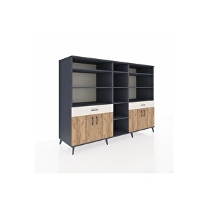 Kronos Dolap 12 Raflı 2 Çekmeceli 4 Kapaklı 220x59x163 Antrasit-çam/aytaşı