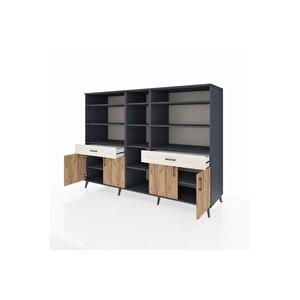 Kronos Dolap 12 Raflı 2 Çekmeceli 4 Kapaklı 220x59x163 Antrasit-çam/aytaşı