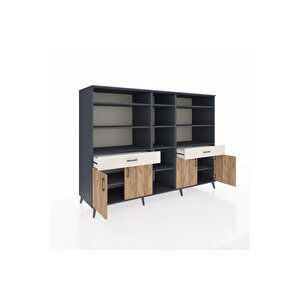 Kronos Dolap 12 Raflı 2 Çekmeceli 4 Kapaklı 220x59x163 Antrasit-çam/aytaşı
