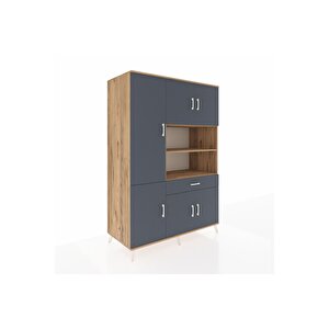 Kronos Dolap 10 Raflı Tek Çekmeceli 6 Kapaklı 132x59x195 Çam-antrasit/antrasit