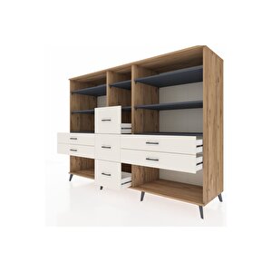 Kronos Dolap 8 Raflı 7 Çekmeceli  220x59x163 Çam-antrasit/aytaşı