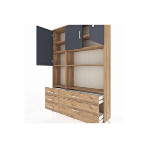 Arges Dolap 8 Raflı 5 Çekmeceli 3 Kapaklı 132x30x195 Çam-antrasit/çam