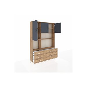 Arges Dolap 8 Raflı 5 Çekmeceli 3 Kapaklı 132x30x195 Çam-antrasit/çam