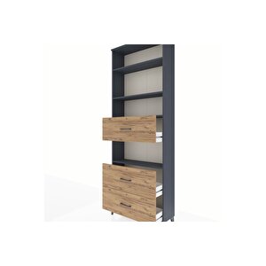 Arges Dolap 4 Raflı 3 Çekmeceli 88x30x243 Antrasit-çam