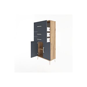 Arges Dolap Tek Raflı 3 Çekmeceli 2 Kapaklı 60x30x134 Çam-antrasit