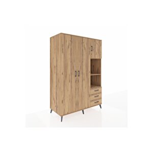 Kronos Dolap 5 Raflı 3 Çekmeceli Tek Askılı 132x59x195 Çam-çam/çam