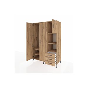 Kronos Dolap 5 Raflı 3 Çekmeceli Tek Askılı 132x59x195 Çam-çam/çam