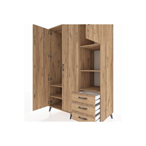 Kronos Dolap 5 Raflı 3 Çekmeceli Tek Askılı 132x59x195 Çam-çam/çam