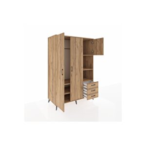 Kronos Dolap 5 Raflı 3 Çekmeceli Tek Askılı 132x59x195 Çam-çam/çam