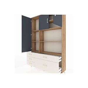 Arges Dolap 7 Raflı 5 Çekmeceli 3 Kapaklı 132x30x195 Çam-antrasit/aytaşı