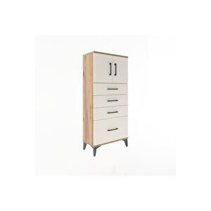 Arges Dolap Tek Raflı 4 Çekmeceli 2 Kapaklı 60x30x134 Çam-aytaşı