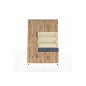 Hyperion Dolap 10 Raflı Tek Çekmeceli 6 Kapaklı 132x44x195 Aytaşı-çam/antrasit