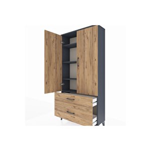 Arges Dolap 4 Raflı 2 Çekmeceli 2 Kapaklı 88x30x182 Antrasit-çam