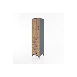 Hyperion Dolap 2 Raflı 5 Çekmeceli Tek Kapaklı 44x44x182 Antrasit-çam