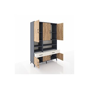 Hyperion Dolap 8 Raflı 2 Çekmeceli 6 Kapaklı 132x44x195 Antrasit-çam/aytaşı