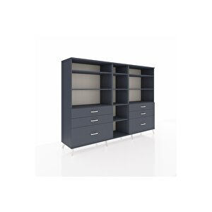 Hyperion Dolap 10 Raflı 6 Çekmeceli  220x44x163 Antrasit-antrasit