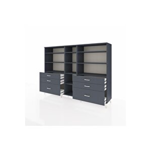 Hyperion Dolap 10 Raflı 6 Çekmeceli  220x44x163 Antrasit-antrasit