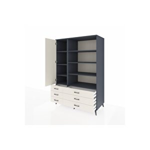 Kronos Dolap 8 Raflı 6 Çekmeceli Tek Kapaklı  132x59x195 Antrasit-aytaşı/aytaşı