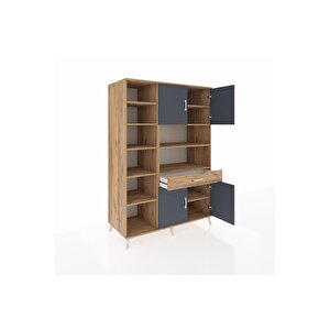 Kronos Dolap 10 Raflı Tek Çekmeceli 4 Kapaklı 132x59x195 Çam-antrasit/çam