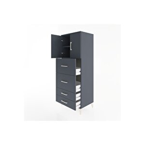 Hyperion Dolap 2 Raflı 4 Çekmeceli 2 Kapaklı 60x44x163 Antrasit-antrasit