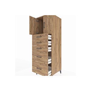 Kronos Dolap Tek Raflı 5 Çekmeceli 2 Kapaklı 60x59x182 Çam-çam